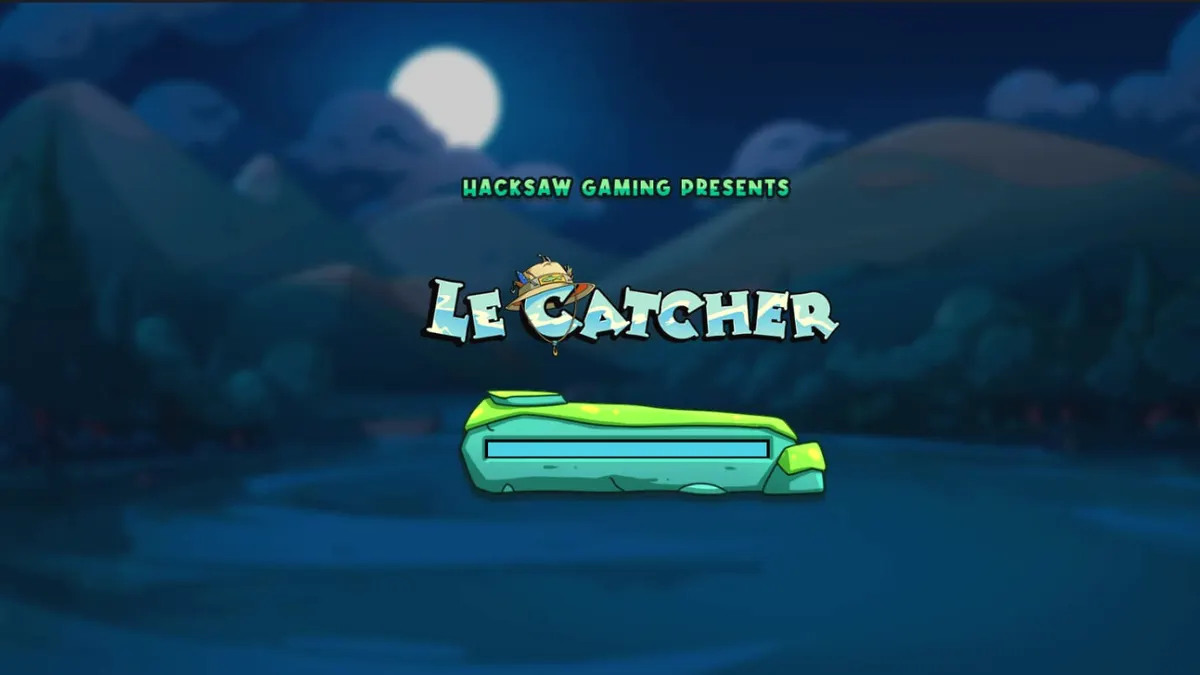 Rakun pemancing di slot Le Catcher dengan latar belakang malam hari