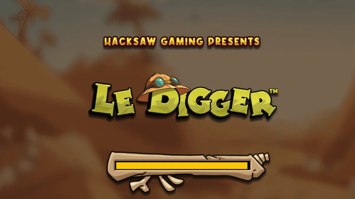 Tampilan visual slot Le Digger dengan karakter Smokey si rakun di latar belakang gurun.
