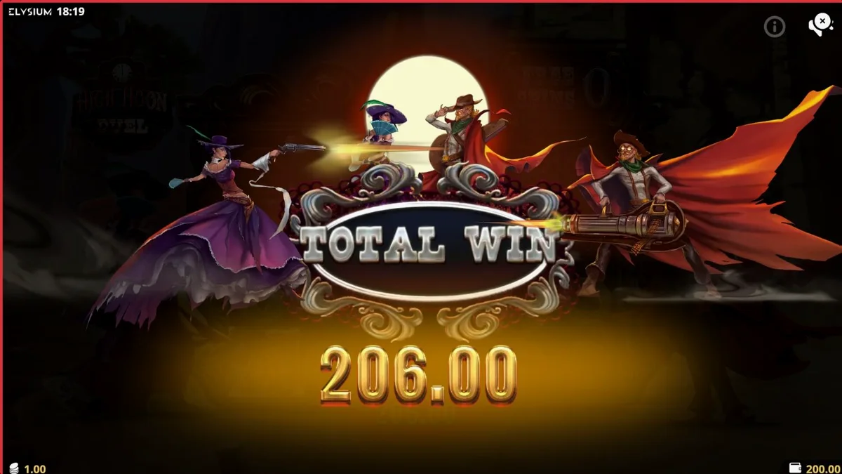 Visual aksi duel koboi di slot High Noon Duel