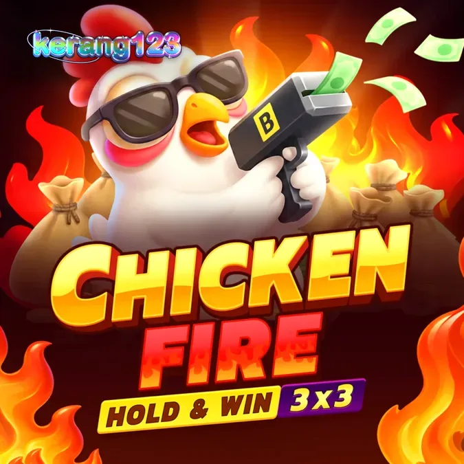 Tampilan grid 3x3 pada slot Chicken Fire dengan simbol koin dan ayam
