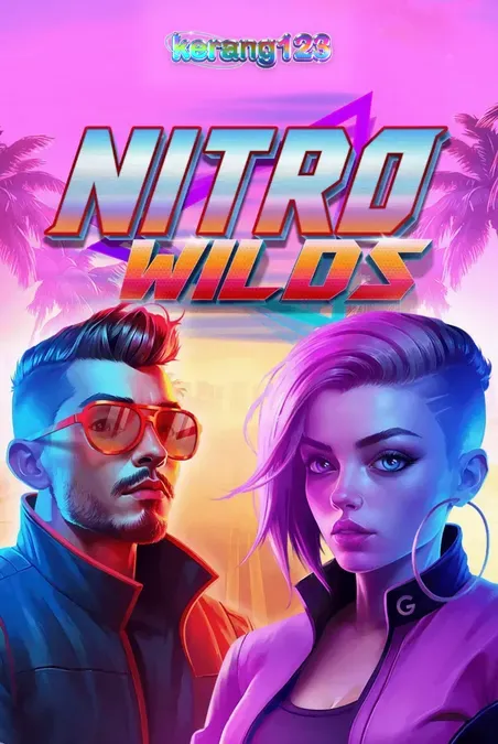 Tampilan visual neon retro pada slot Nitro Wilds dengan simbol balap yang menyala.
